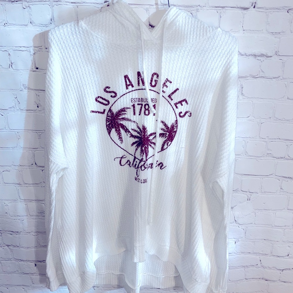 Waffle weave Los Angeles beach cover up hoodie L
